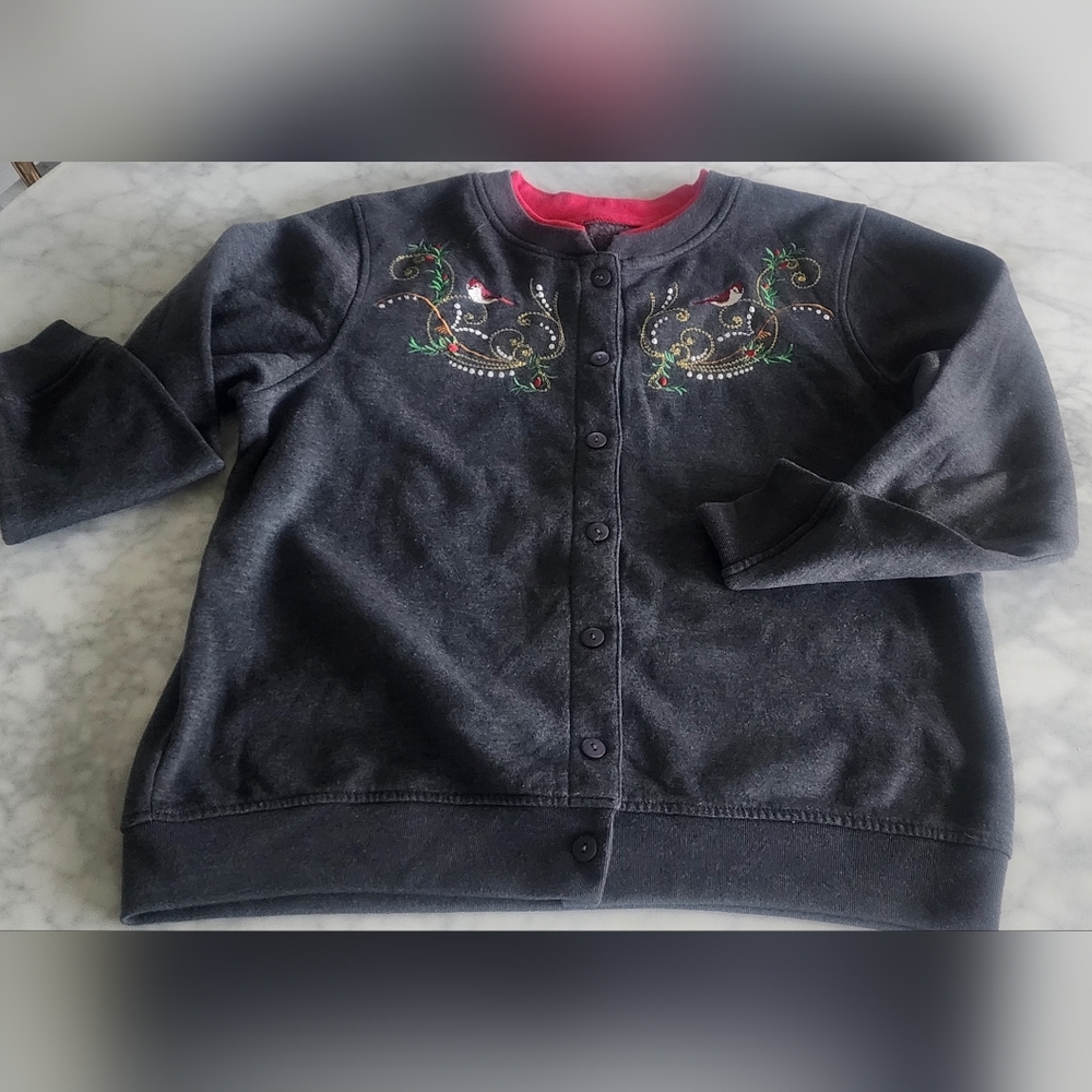 Shenanigans Women's Embroidered Christmas Sweater Grannycore‎ Gray Size Medium